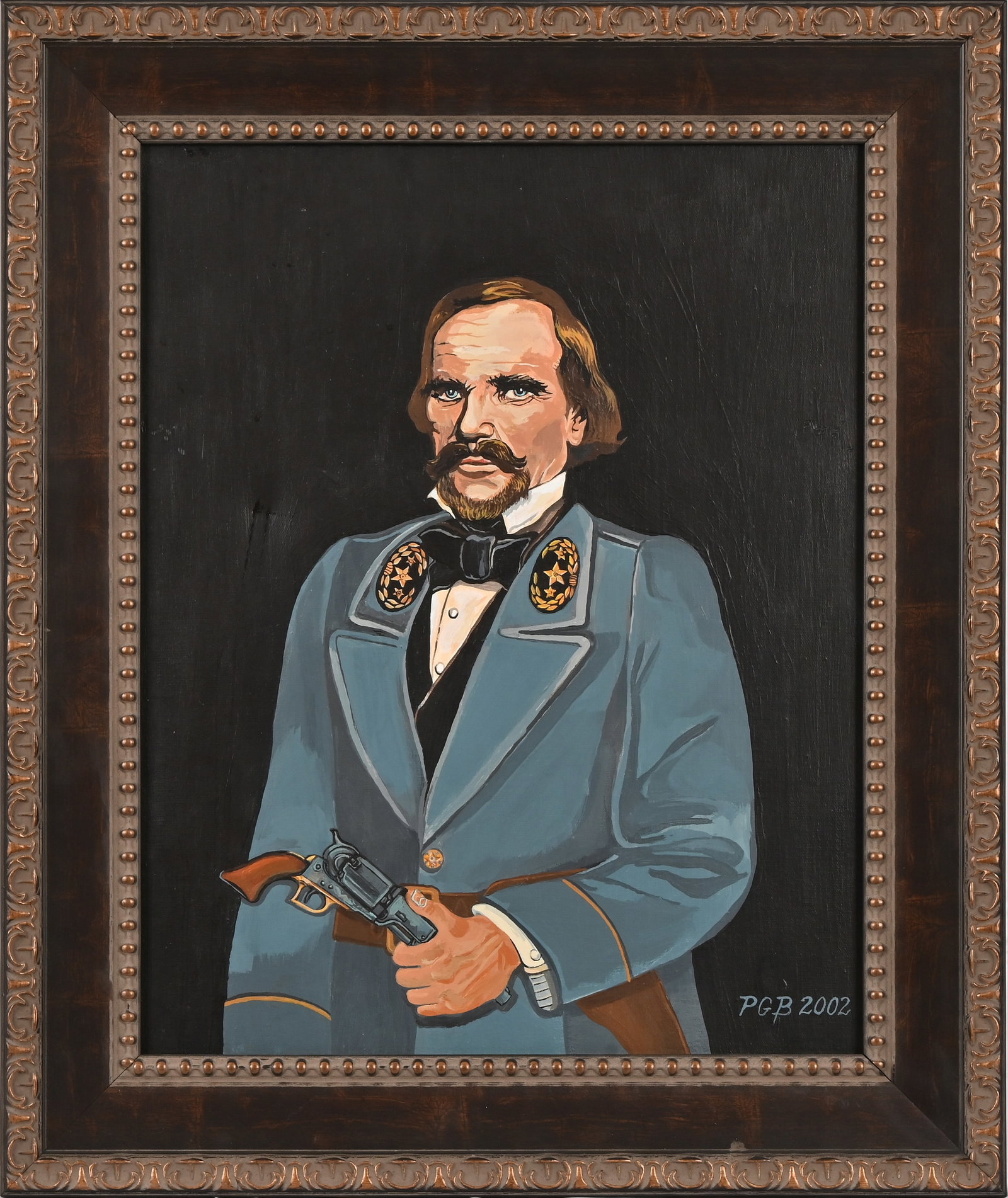 "Ben McCulloch" Portrait Painting, Signed "PGB": Signed "PGB" bottom right, dated 2002. Frame measures 21.5" x 25.5", canvas 16x20. From the collection of The Former Texas Ranger Foundation, Fredericksburg Texas.