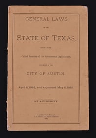 1882 General Laws of The State of Texas Booklet