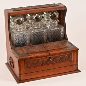 Antique Travel Decanter Set in Wood Carrier