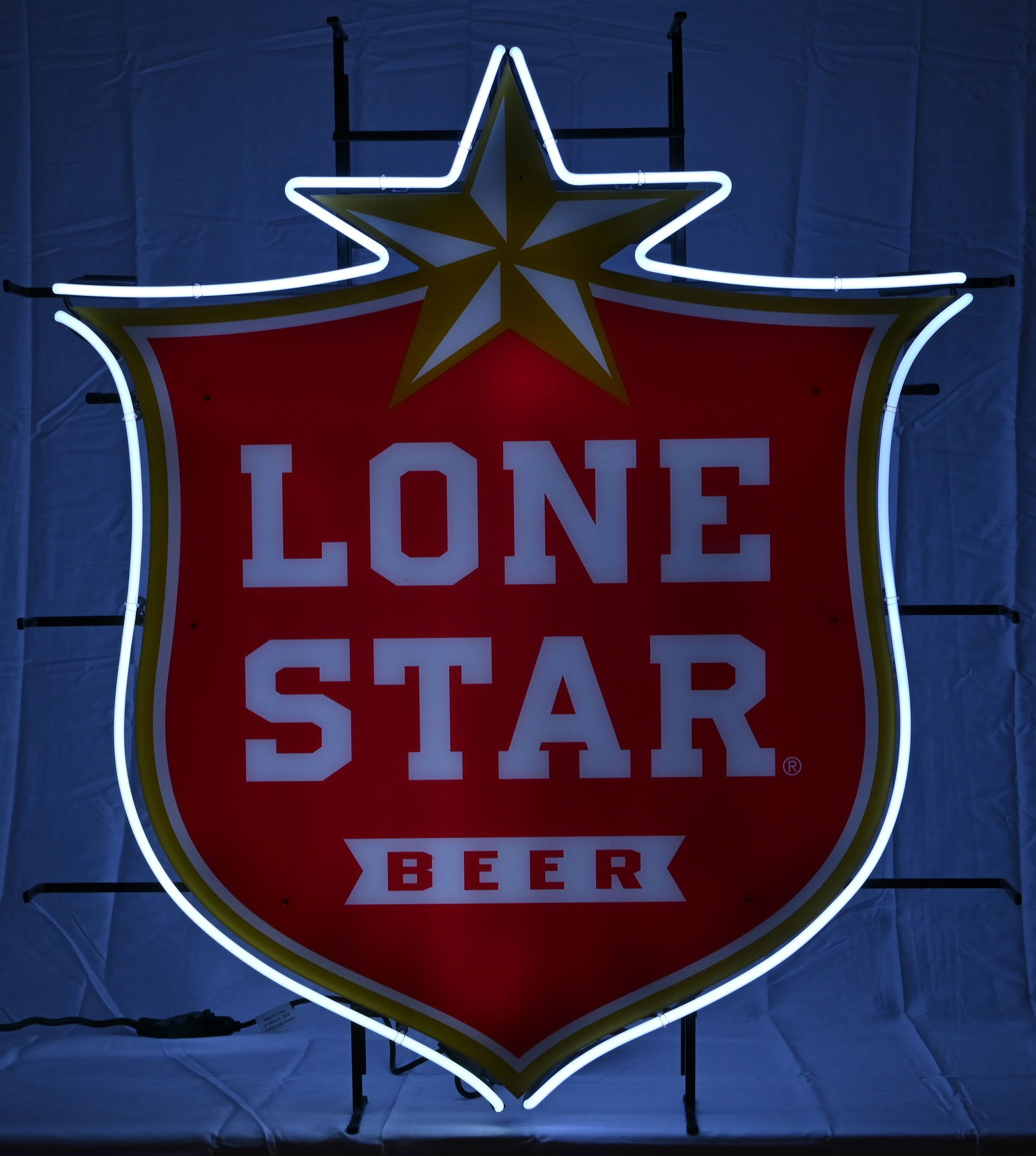 Lone Star Beer Large Shield Neon Advertising Sign: Working condition, 38x43
