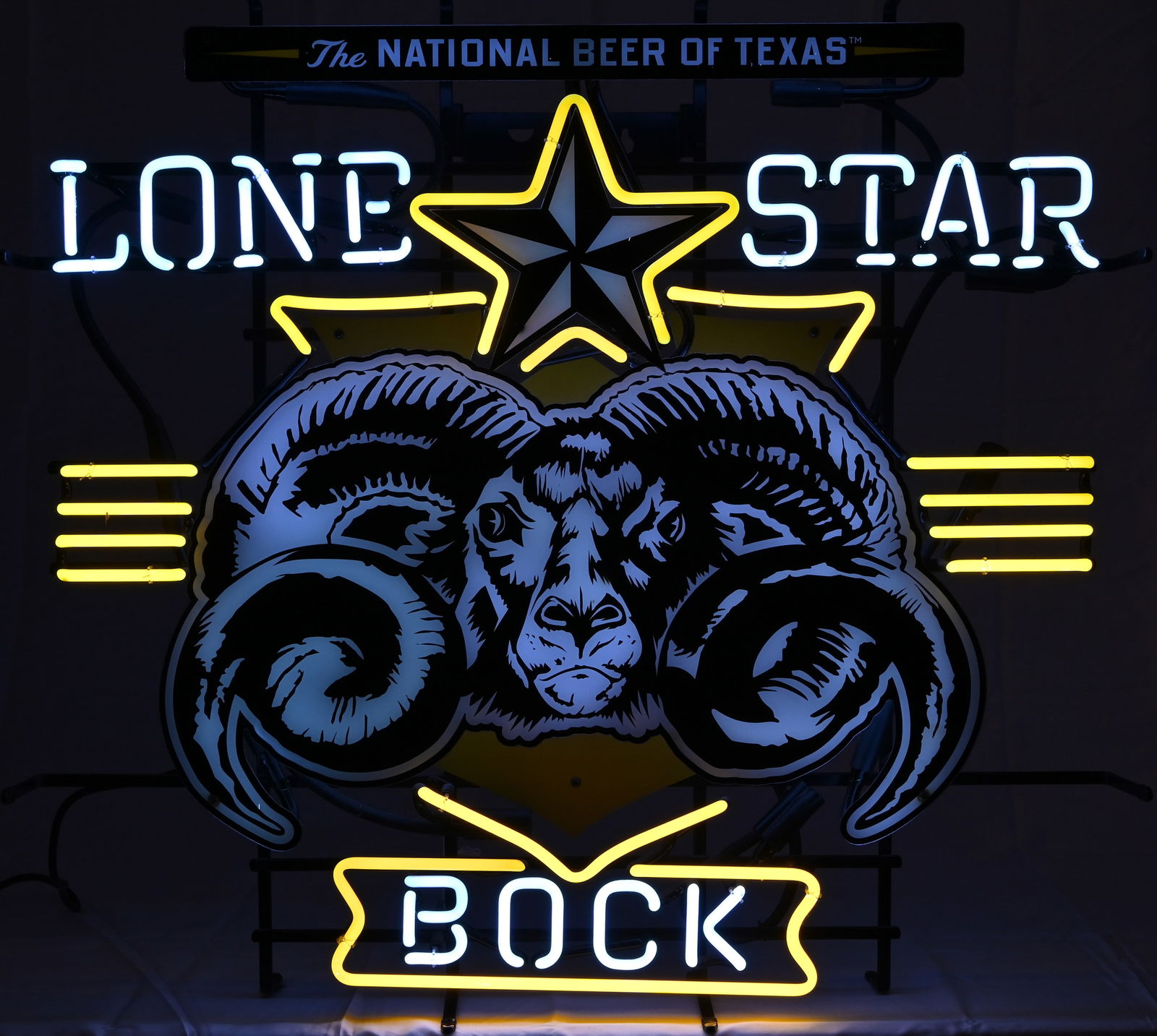 Lone Star Bock Beer Neon Advertising Sign: Working condition, 31x29.