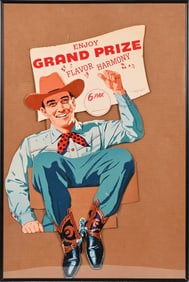 Grand Prize Beer Cowboy Die Cut Cardboard Ad
