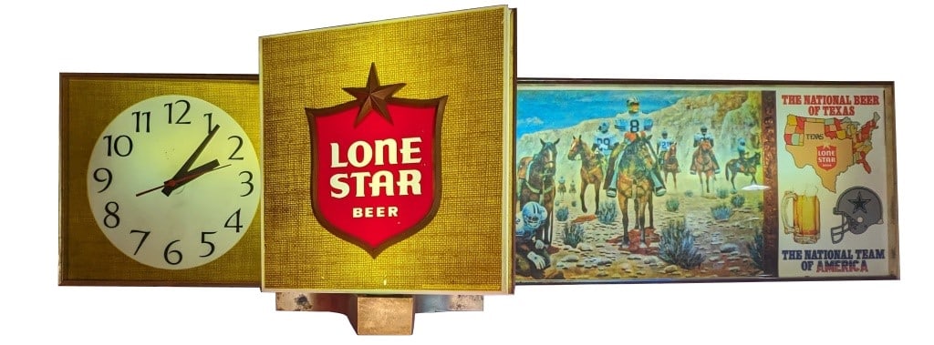 Lone Star Beer Dallas Cowboys Motion Sign: Original Lone Star Beer sign with fantasy Dallas Cowboy inserts featuring Troy Aikman and Emmitt Smith. 13.75" x 54"
