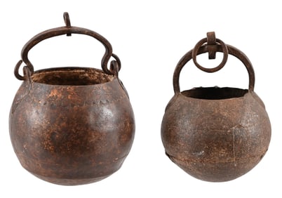 (2) Spanish Colonial Hand Forged Kettles