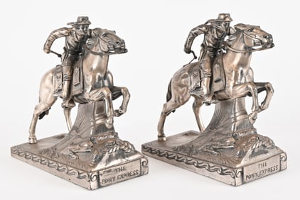 Silver Overlay Pony Express Bookends