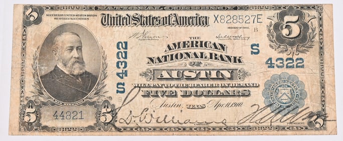 1902 American National Bank of Austin $5 Note