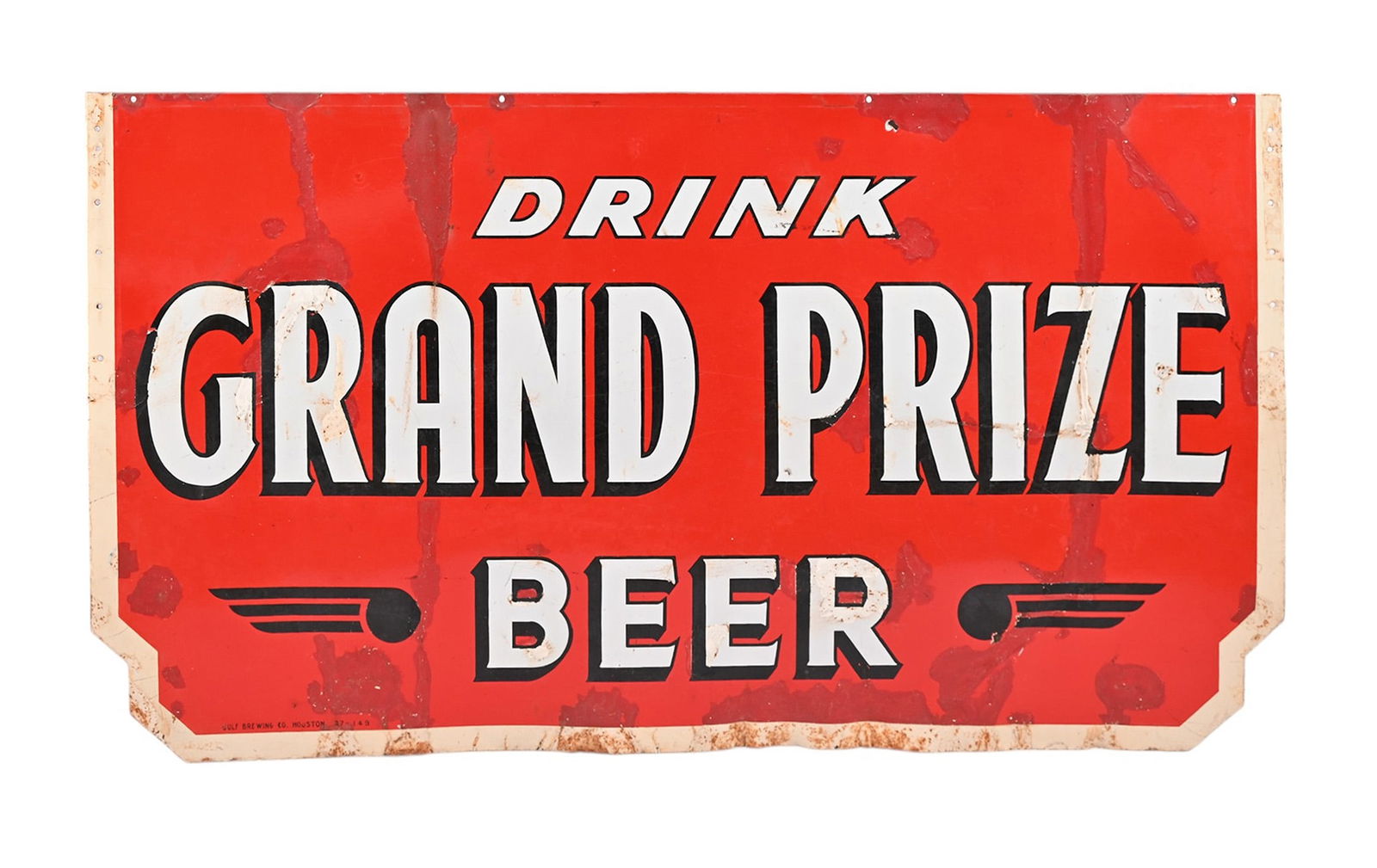 Grand Prize Beer Double Sided Porcelain Sign: Measures 36" x 68".