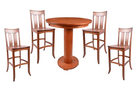 Custom Amish Oak Bar Table & Four Bar Stools