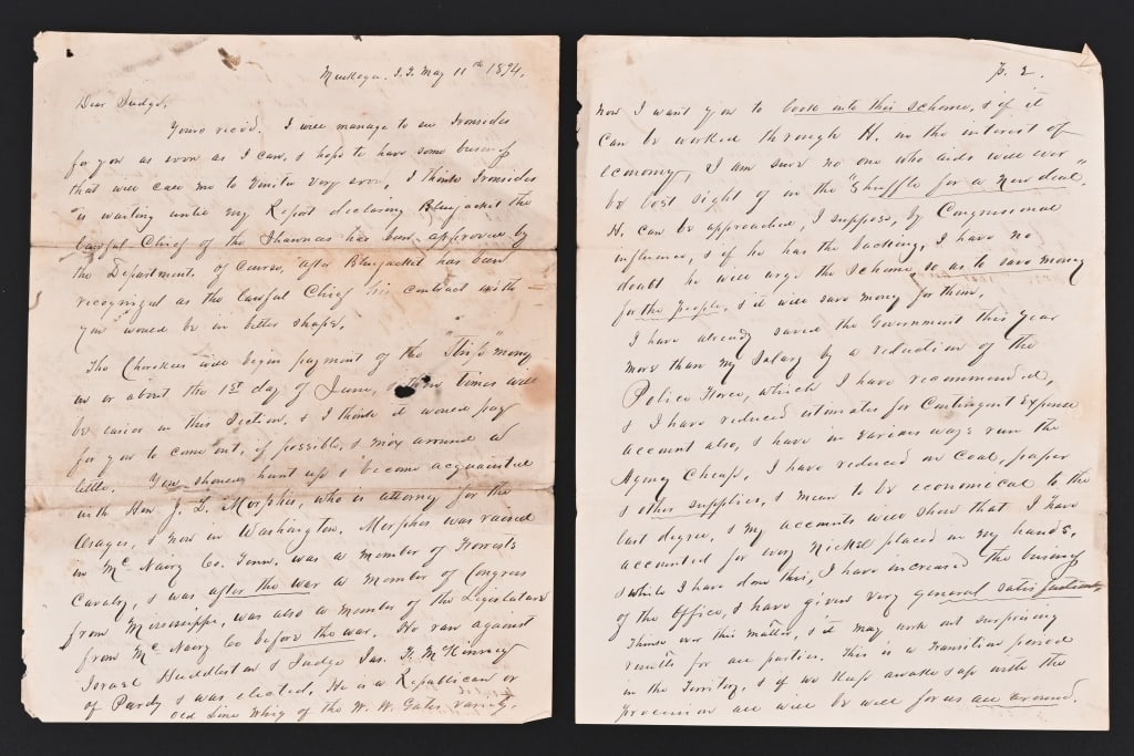 US Indian Agent Colonel D.M. Wisdom 1894 Document: Colonel Dew Moore Wisdom, May 11th, 1894. Report notes declaration as Blue Jacket has been recognized as lawful Chief of The Pawnees.