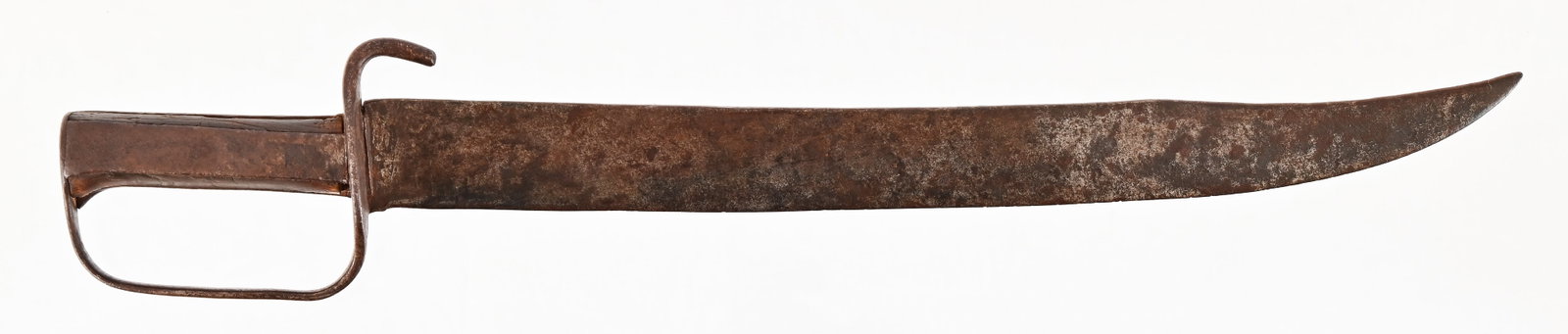 Spanish Colonial Espada Ancha Short Sword: D-guard with prong, over reinforced wood handle. Blade measures 16.25", with an overall length of 20.5".
