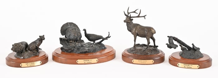 Collection Of (4) Wildlife Bronzes By C. Burleson