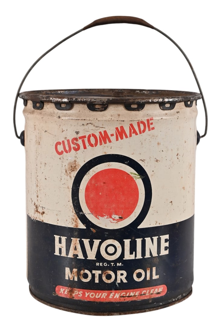 Havoline Motor Oil 5 Gallon Can c.1950: Lid dated 12-6-50. Measures 12" x 13"
