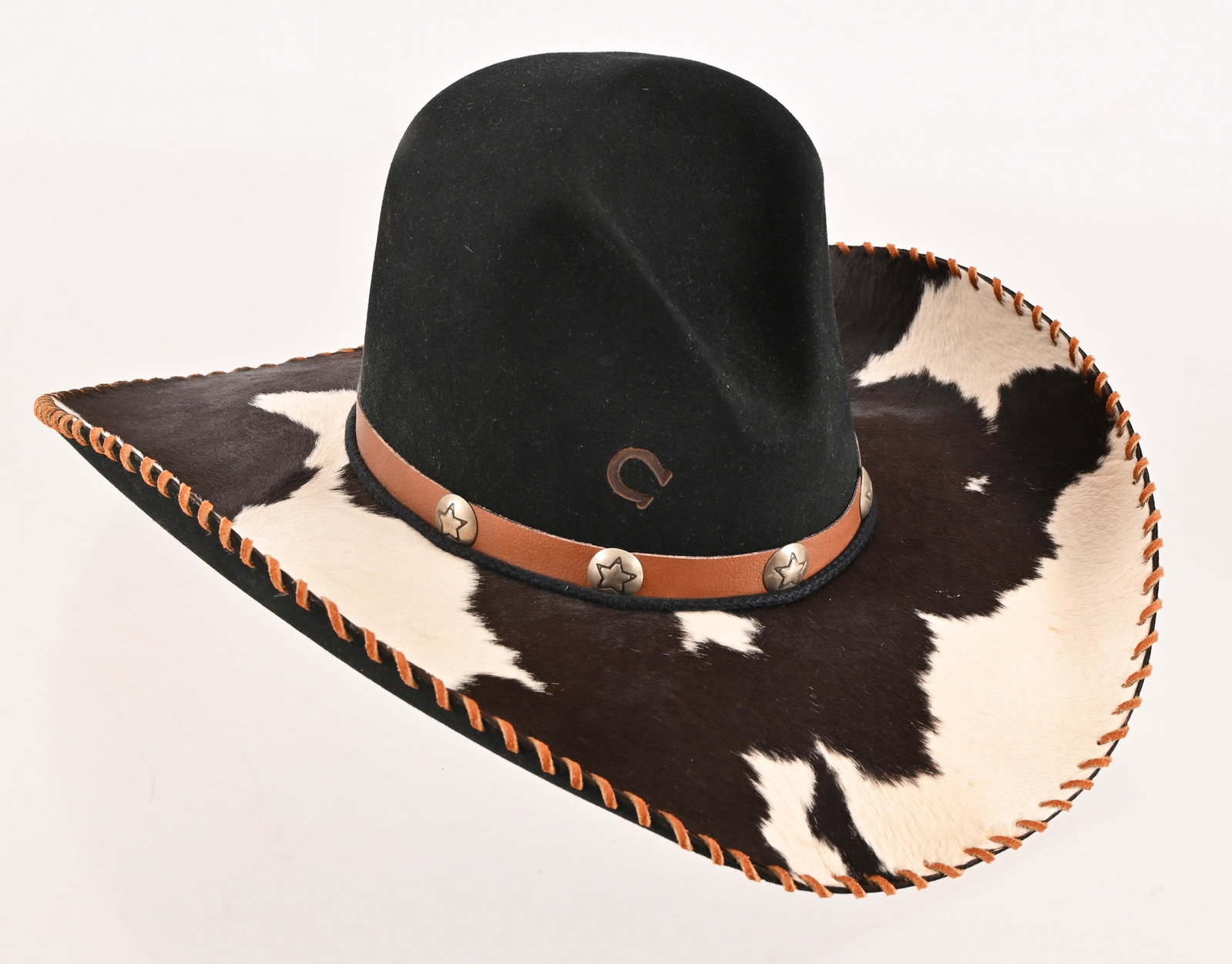 Charlie 1 Horse 10X Beaver Custom Cowhide Hat: 10x Beaver black/white cowhide hat, size 7 3/8.