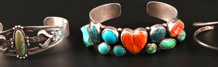 Collection of (5) Navajo Silver & Turquoise Cuffs