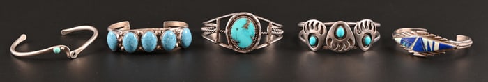 Collection of (4) Navajo Silver & Turquoise Cuffs