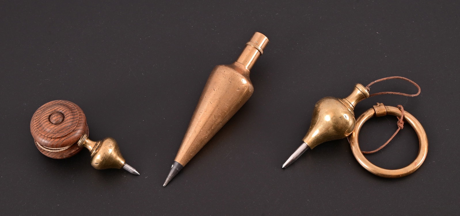 (3) Three Vintage Surveyor's Brass "Bobs": (3) Three Vintage solid brass “bobs” for vintage surveyor’s instrument.