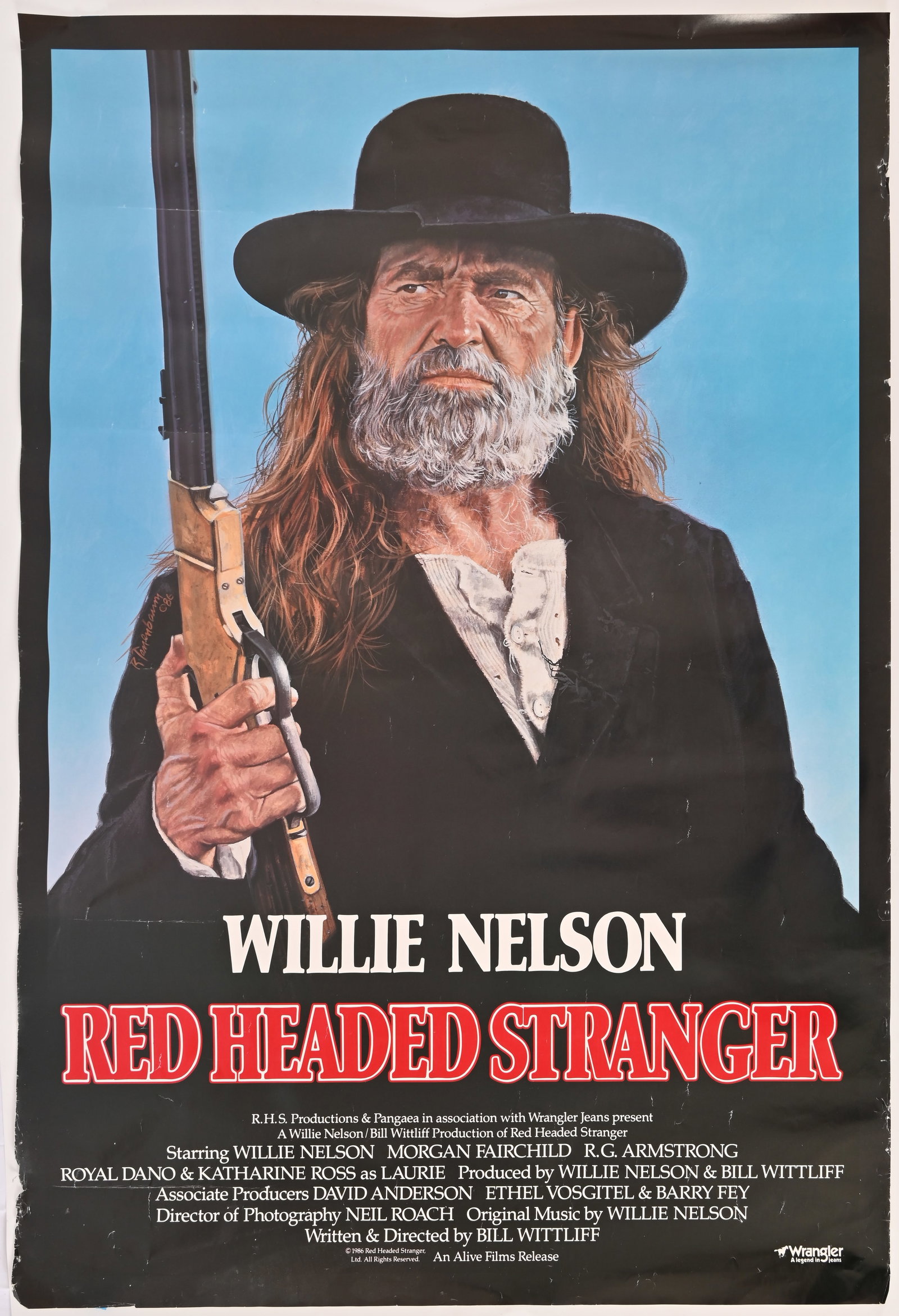 Willie Nelson Red Headed Stranger Movie Poster: Has tear on bottom of poster. Measures approximately 3/4" long, Poster measures 27" x 40".