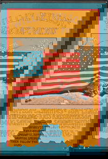 Willie Nelson First 4th of July Picnic Poster 1973: Dripping Springs, Texas; Featured Waylon Jennings, Tom T. Hall, Rita Coolidge, Kris Kristofferson, Doug Sahm, Sammie Smith, and Many More Artist. Poster by Armadillo World Headquarter artist Jim