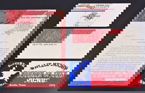 Willie Nelson 4th of July Picnic 1979 Memorabilia: Official press release of 1979 Willie Nelson's 4th of July Picnic, on Me and Paul letterhead (8 1/2: x 11"). Willie Nelson Me and Paul Envelope (9 1/2" x 4 1/8"). Willie Nelson 4th July 1979 Picnic