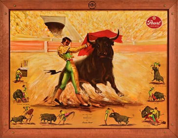 Pearl Beer Matador Cardboard Litho Ad Circa 1958