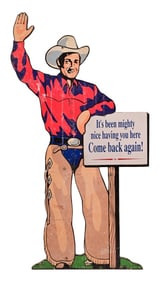 Vintage Painted Wood Rodeo Cowboy Sign