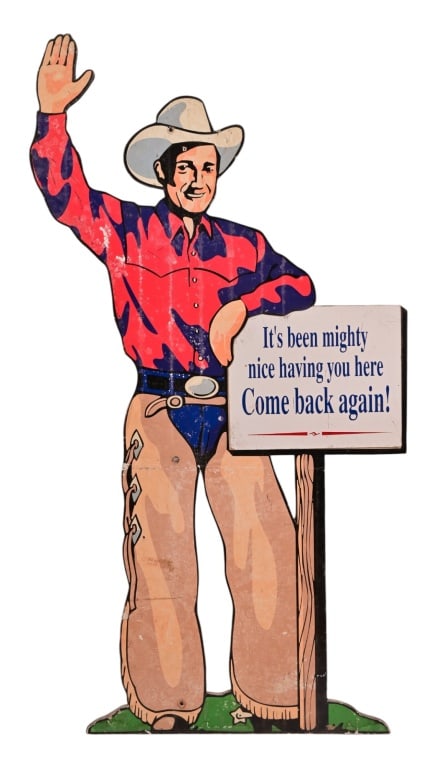 Vintage Painted Wood Rodeo Cowboy Sign: 34x60