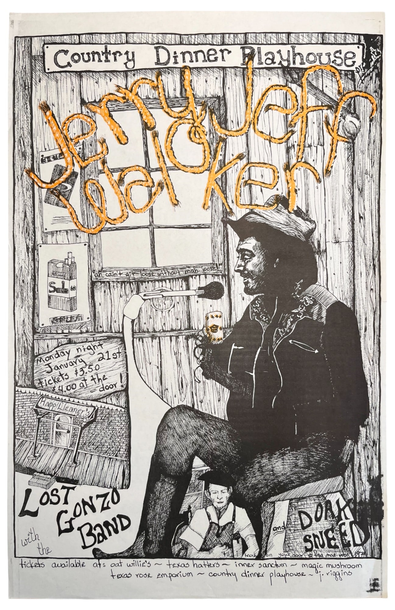 Jerry Jeff Walker Country Dinner Playhouse Poster: Scarce Poster11x17