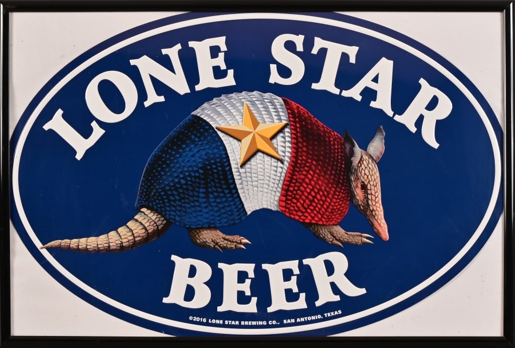 Lone Star Beer Tin Oval Sign 2016: 2016 Lone Star Brewing Co., San Antonio, Texas. Sign measures 36" x 24".