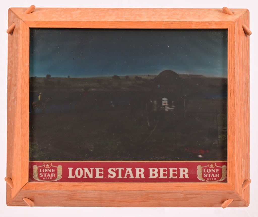 Vintage Lone Star Beer Foto-Vues Lighted Sign: Manufactured by Foto-Vues, Weatherford Texas. 13.75" x 16.75" Ranch Oak frame