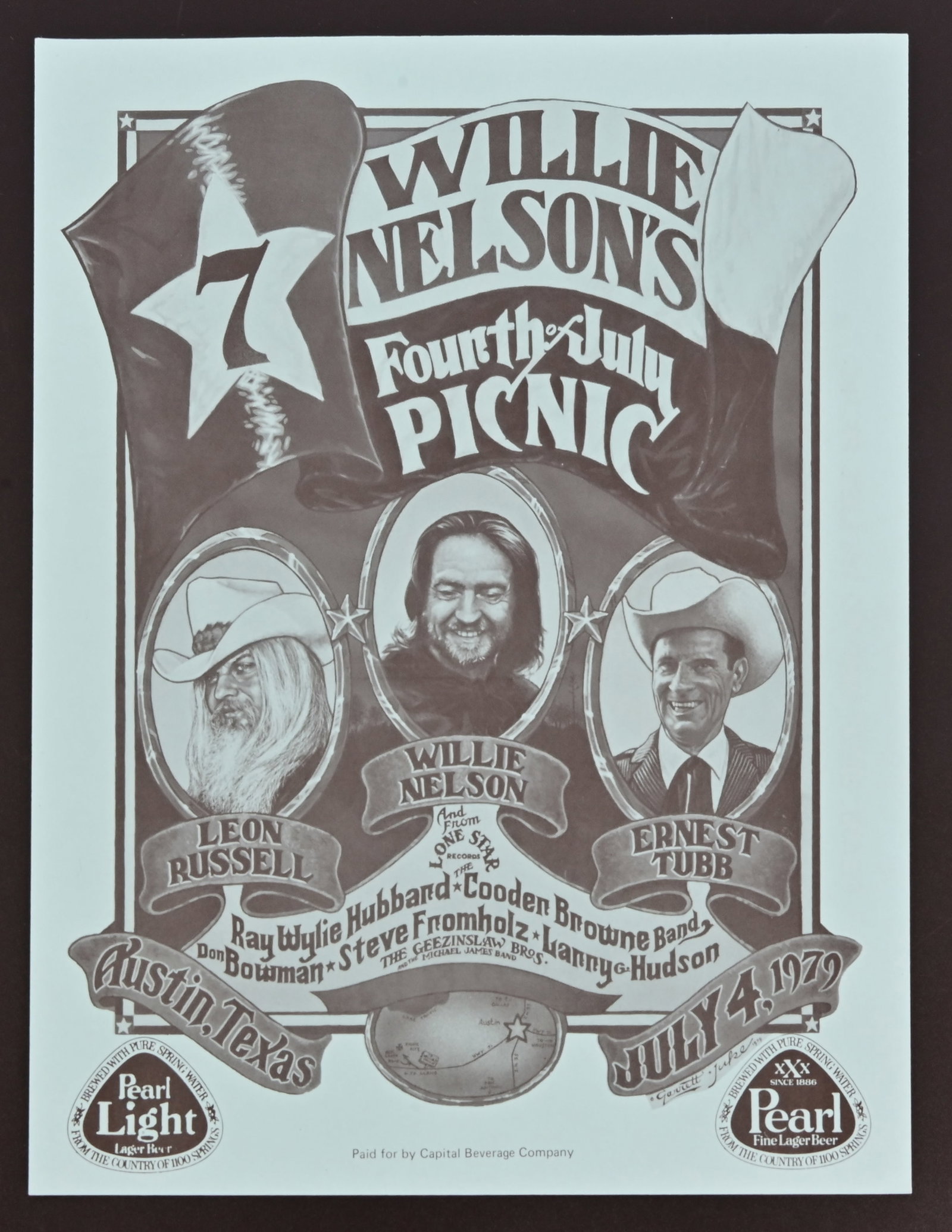 Willie Nelson 4th July 1979 Picnic Handbill: Pearl Light, measures 8 1/2" x 11".