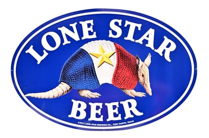 Lone Star Beer Armadillo Embossed Tin Sign NOS