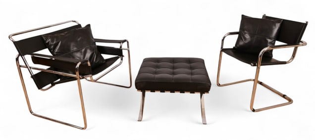 (2) Marcel Breuer Style Chairs & Foot Stool