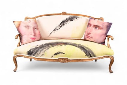 Hand-painted Gilt Victorian Art Nouveau Loveseat