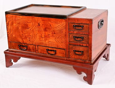 Antique Japanese Copper Lined Burl Wood Hibachi