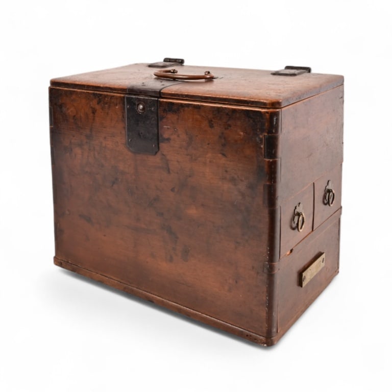 Antique Japanese "Suzuribako" Calligraphy Chest: Meiji Era. Measures 7.5" x 9.5" x 12"