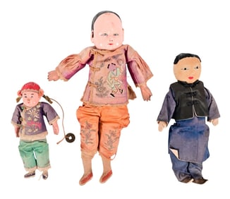 (3) Antique Chinese or Japanese Papier-Mache Dolls