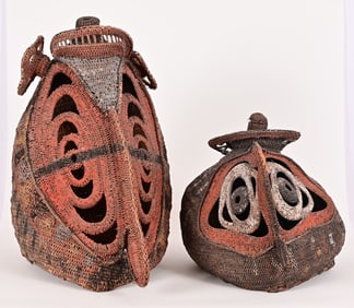 (2) Papua New Guinea Sepik River Yam Masks