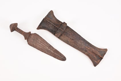 West African Tribal Currency Knife & Wood Sheath