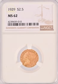 1929 Indian Head $2.5 Gold Coin NGC MS62