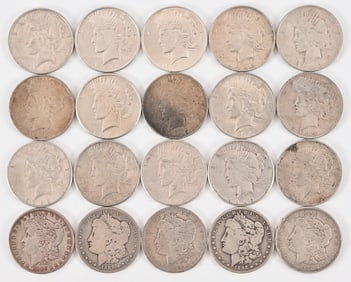 Collection of (20) Peace & Morgan Silver Dollars