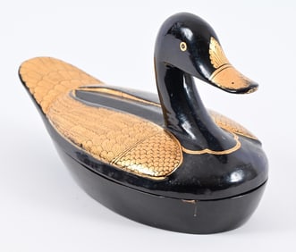 Vintage Burmese Lacquered Wooden Duck Box