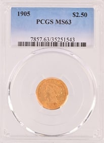 1905 Liberty Head $2.5 Gold Coin PCGS MS63