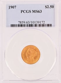 1907 Liberty Head $2.5 Gold Coin PCGS MS63