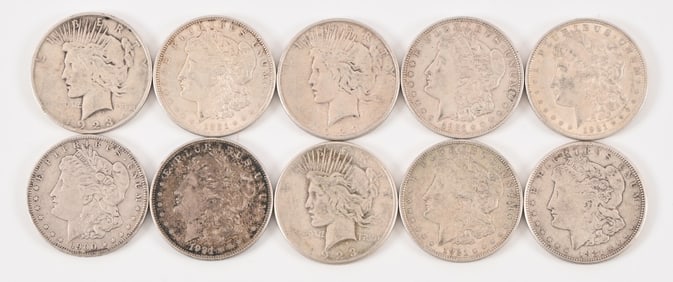 Collection of (10) Morgan & Peace Silver Dollars
