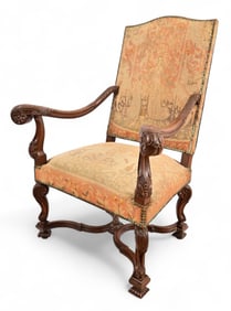 Antique French Louis XIII Style Throne Arm Chair
