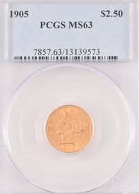 1905 Liberty Head $2.5 Gold Coin PCGS MS63