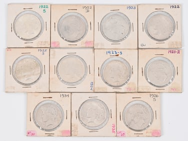 Collection of (11) Peace Silver Dollars