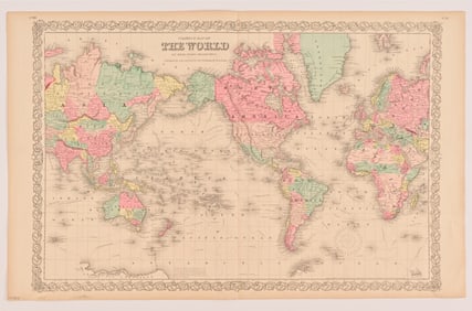 Antique J.H. Colton's 1855 Map of The World