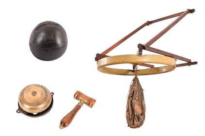Vintage Boxing Gym Speed Bag & Medicine Ball