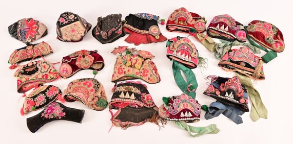 Collection of Antique Chinese Silk Embroidery Hats